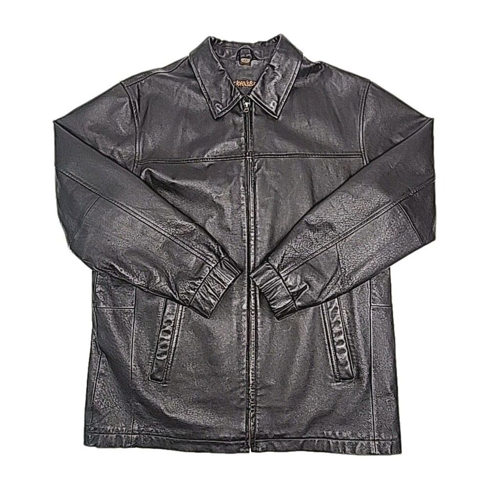 St. John's Bay Leather Coat Jacket Brown Men Size Large Tall LT Full Zip Lined